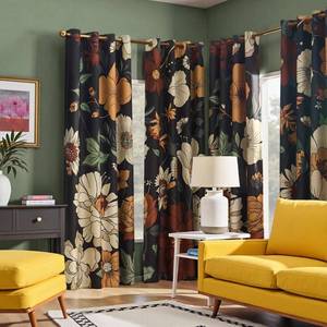 lot 2780 image: jinchan Lora Floral Curtains for Bedroom Blackout Drapes for Living Room Darkening Fabric Vintage Black Boho Flower Pattern Fall Decor Window Curtains 84 Inches Length 4 Panels with Grommet