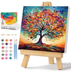 lot 2783 image: Framed Paint by Numbers Kit for Adults Beginners & Kids Ages 8-12, Tree of Life Acrylic Easy Paint by Number with Frame, Watercolor Paint by Number Kits on Canvas Framed (10  10 Inch, Without Easel)