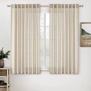 lot 2784 image: MIULEE Beige Linen Curtains 45 Inch Length 2 Panels for Bedroom Living Room, Soft Linen Textured Window Drapes Semi Sheer Light Filtering Back Tab Rod Pocket Farmhouse Modern Burlap Look Decor