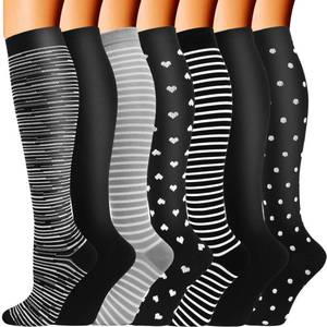 lot 2785 image: Double Couple 7 Pairs Copper Compression Socks for Men Women 20-30 mmHg Knee High Stockings, XX-Large