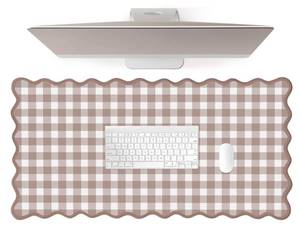 lot 2787 image: ohisxiacy Scalloped Checkered Desk Mat Cute Brown Gingham XXL Large Gaming Mouse Pad Farmhouse Cottagecore Vintage Keyboard Computer Mat Pad for Desktop Aesthetic Cozy Office Desk Decor