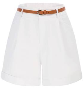 lot 2789 image: Belle Poque Ladies High Waisted Wide Leg Shorts Summer Linen Shorts Bermuda Shorts (White,L)