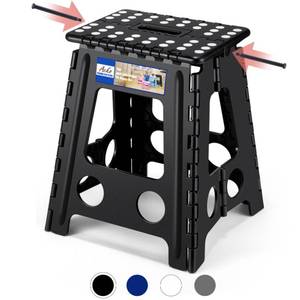 lot 2795 image: ACKO Folding Step Stool Foldable 16 Inch 400 lbs Capacity, Plastic Stools for Adults and Kids, Collapsible Stools for Kitchen, Stepping Stool with Handle, Black,1 PC