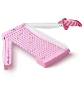 lot 2808 image: Firbon 12 Guillotine Paper Cutter with Hidden Ruler, Compact Heavy Duty 12-Sheet Capacity Trimmer for Cardstock, Photos, Scrapbooking, Office, Classroom, Studio (Pink)