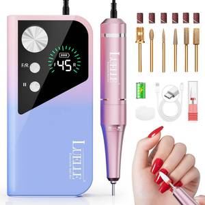 lot 2815 image: Electric Nail Drill File Professional 45000 RPM, LUELLE Electric Nail File Machine Kit for Acrylic Gel Nails Polishing Removing, Portable Rechargeable Cordless E File with Gold Bits Kit for Salon Home