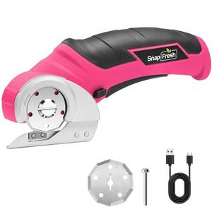 lot 2818 image: SnapFresh Cordless Electric Scissors, 4V Rechargeable Electric Box Cutter for Cardboard Boxes, Carpet & Paper, Rotary Cutter for DIY Projects, Safety Box Cutter with Battery & Type-C Cable (Hot Pink)