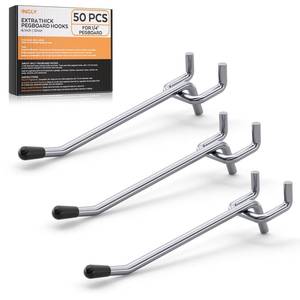 lot 2828 image: INCLY 50 Pack 4 Inch Pegboard Hooks, 14 Heavy Duty Peg Board Hooks Accessories with Rubber Tipped, Peg Board Tool Hangers Fit 14 Pegboard for Hanging Tools Garage, Craft Room, Kitchen, Store