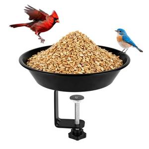 lot 2843 image: Balcony Bird Feeder for Deck Railing, BOLITE Deck Mounted with Seed Tray for Outdoors, Adjustable Heavy Duty Sturdy Steel, Garden Decoration, Black, Gifts for Men Women