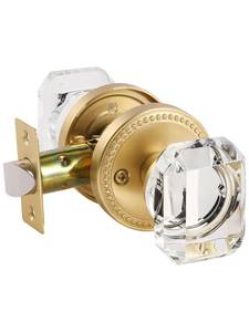 lot 2855 image: SORWDUERM Gold Door Knobs Glass Door Knob Brushed Gold Passage Door Knobs Square Crystal Satin Brass Interior Door Knob for Hall and Closet 1 Pack