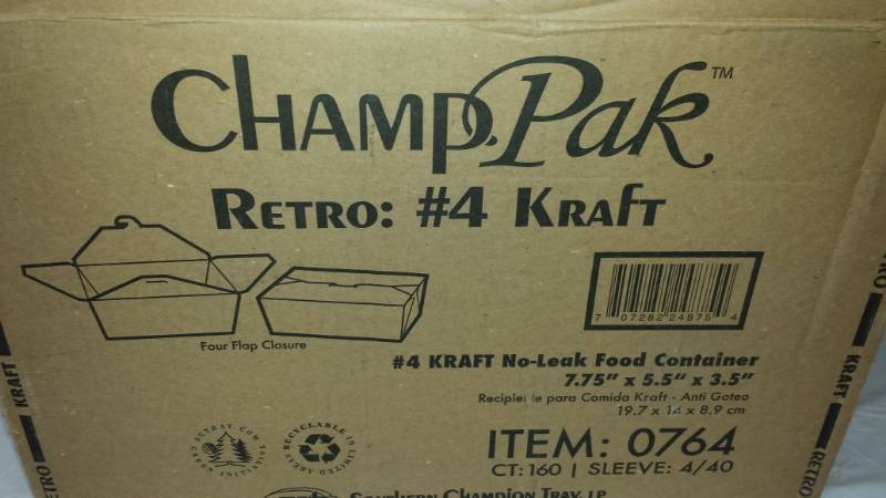 lot 9032 image: Case of #4 Kraft Food Containers