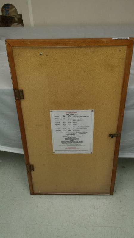 lot 5305 image: Wall Mount Outdoor Wood Framed, Cork Board Locking Display Case