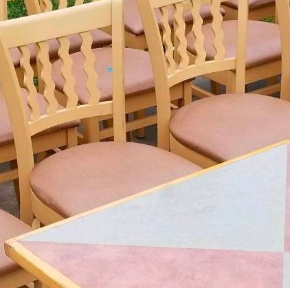 lot 3934 image: 2 Tone Square Table with (2) Chairs