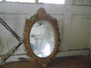 lot 3304 image: Gold Tone Framed Oval Mirror