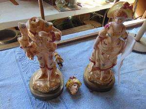 lot 3433 image: Pair of porcelain figure lamps- some damage