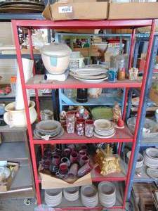 lot 3445 image: Shelf and contents-etched glasses, restaurant ware
