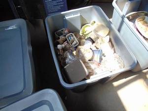 lot 3452 image: 1 Tub with Contents -Milk Glass Container Sets - Will need cleaned
