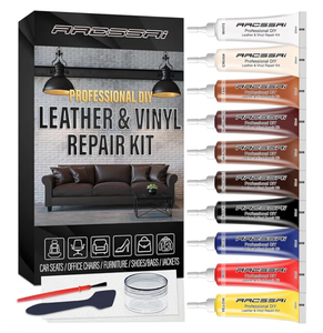 lot 112 image: Leather Repair Kit for Furniture, Sofa, Jacket, Car Seats and Purse. Vinyl Repair Kit. Super Easy Instructions to Match Any Color, Restore Any Material, Bonded, Italian, Pleather, Genuine