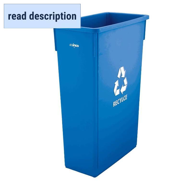 lot 121309 image: Winco Slim Commercial Trash CanWaste Container, 23 Gallon Recycle, Blue