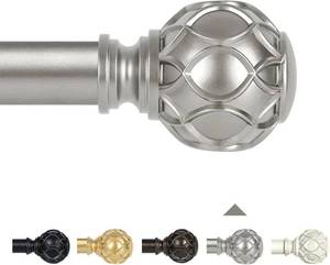 lot 191686 image: Silver Adjustable Curtain Rods for Windows36-88 Inch Farmhouse Heavy Duty Curtain Rod for Bedroom Living Room,Boho Decorative Rustic Drapery Rods with Vintage Coastal Finial,Antique Silver