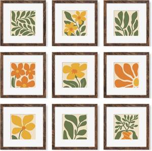 lot 191691 image: 12x12 Picture Frame Set of 9, Photo Gallery Wall Frame Set, Display Pictures 8x8 with Mat or 12 x 12 Without Mat, Square Frame Picture Frames Collage Wall Decor, Rustic Brown
