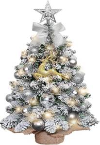 lot 191700 image: Mini Christmas Tree-with Lights,2ft Small Flocked Christmas Tree with 24pcs DIY Decorations,Small Flocked with LED Lights for Holiday Indoor DIY Decor