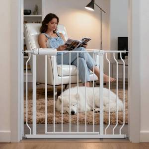 lot 191704 image: TSAYAWA Extra Wide Baby Gate with Door,33.8-38.5 Inch Walk Through Large Long Child Gates for Stair Doorway - Indoor Outdoor Safty Gate for Toddler Pet Dog Doggie White