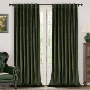 lot 291562 image: BGment Olive Green Velvet Curtains 84 Inch Length, Thermal Insulated Blackout Curtains Room Darkening Drapes with Back Tab and Rod Pocket for Living RoomFrench Door, Set of 2 Panels, 52 x 84 Inch