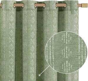 lot 391613 image: jinchan Boho Curtains Linen for Living Room Farmhouse Sage Green 84 Inch Length 2 Panels Bedroom Geometric Striped Light Filtering Window Drapes Grommet Country Curtains, Boho Sage, W52 x L84