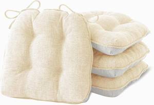 lot 391615 image: Chair Cushions for Dining Chairs Set of 4, Kitchen Chair Cushions, Chair Pads with Ties and Non Slip Backing, Tufted Memory Foam Seat Cushion 4 Pack, 15.5 x 15.5 x 4, Cream
