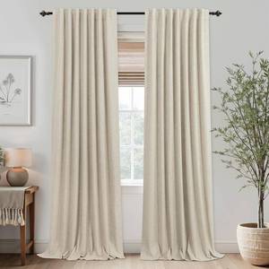 lot 391636 image: KOUFALL 90 Inch Tan Beige Linen Blackout Curtains, Thermal Insulated Winter Curtains for Living Room Bedroom, Wide 52 x 90 in Long, 2 Panels Set