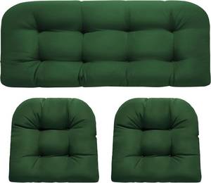 lot 391637 image: Wicker Chair Cushions, Waterproof Outdoor Loveseat Cushions for Patio Furniture, 3 Pieces Wicker Furniture Cushions, 1 Loveseat and 2 U-Shaped Cushions, Green