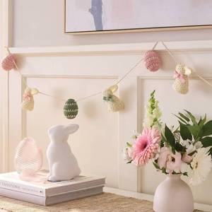 lot 391642 image: Threshold Easter Woven Bunny and Egg Garland   72in Easter Garland with Bunny and Egg Shapes, Pink Green Cream Paper Garland for Spring Easter Decor