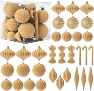 lot 391643 image: Soulchen 32 Pcs Velvet Christmas Tree Ornaments Ball Set Shatterproof Flocked Christmas Decorations Ball Bulk for Tree Decorative Hanging Garland Ornaments Xmas Holiday Party Decor(Light Brown)