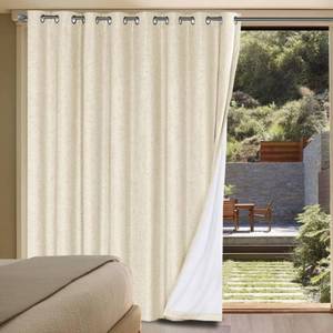 lot 391659 image: H.VERSAILTEX Linen Blackout Curtains Durable Thick Textured Linen Look 100% Blackout Patio Door Curtain Anti Rust Grommet Extra Wide Sliding Door Curtain Panel, Bleached Sand, W100 x L84 inch