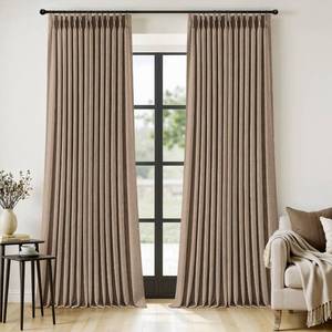 lot 491836 image: MIULEE Pinch Pleated Thick Linen Curtains 108 Inches Long 2 Panels for Living Room Bedroom, Linen Textured Drapes Back Tab Country Farmhouse Brown Tan Burlap Foor to Ceiling Curtains with Hooks&Rings