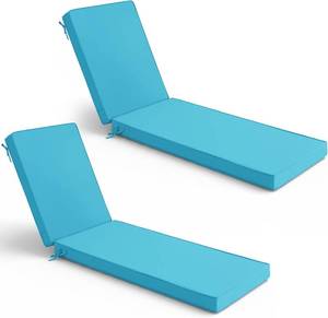 lot 491837 image: Retails for $110 Chaise Lounge Cushions Outdoor Set of 2 - Waterproof and Fade Resistant Sun Lounger Replacement Cushions - Patio Lounger Pads with Removable Cover for Pool, Deck, Lawn, 72 x 21 x 3 Inch, Teal