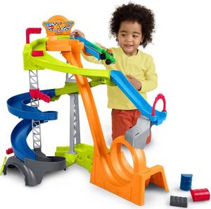 lot 491862 image: Fisher-Price Little People Toddler Toy Hot Wheels Spiral Stunt Speedway Race Track Playset with 2 Cars for Pretend Play Kids Ages 18 Months