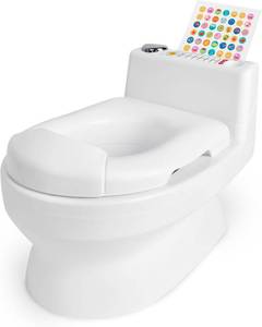 lot 491873 image: Fisher-Price  2-N-1 Potty Trainer with Flushing Sounds, Chart & Storage   White Floor Potty Chair with Splash Guard, Removable Ring & Bowl, Patented Snap Safe Ring Technology
