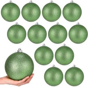 lot 491874 image: Poen 12 Pcs 6 Inch Large Christmas Ball Ornaments Glitter Extra Large Christmas Ornaments Giant Xmas Balls Tree Decorations with Hanging Loop for Xmas Holiday Party Decor (Light Green)