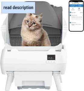 lot 191702 image: Retails for $140 Automatic Cat Litter Box Self Cleaning - App Control, Open-Design, Smart Health Monitor, Suitable for Medium Cats and Kittens, Anti-Pinch Safety, Quiet Operation - White