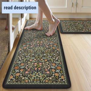 lot 191708 image: Collive Kitchen Mats for Floor 1PCS, Cushioned Anti Fatigue Mat Non Slip Waterproof Kitchens Sink Rug, Vintage Spring Floral Rugs Comfort Standing Mat for Laundry, Desk, Bar, Office, Black