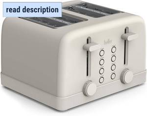 lot 491861 image: bella 4 Slice Toaster, 6 Setting Shade Control with Reheat & Cancel Buttons, Removable Crumb Tray, Anti Jam & Auto Shutoff, 900 Watt, Oatmilk