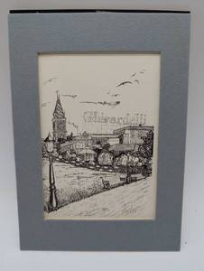 lot 4026 image: 1980 Ghirardelli Square Pen and Ink Drawing - Matted