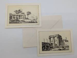 lot 4028 image: Two Greek Ruins Art Print Postcards - Halicarnassos & Corinthe