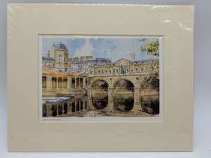 lot 4039 image: Pulteney Bridge Bath Watercolor Print by Dennis Leach - Matted