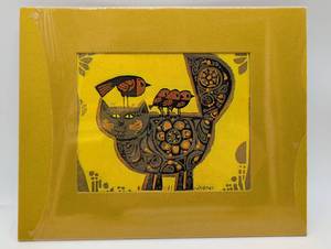lot 4044 image: Weidman Folk Art Cat and Birds Print, Matted