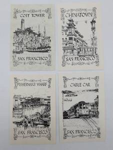 lot 4059 image: San Francisco Landmarks Sketch Postcards Set of 4