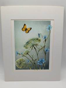 lot 4069 image: Butterfly and Wildflowers Watercolor Print - Nebraska Art Studio