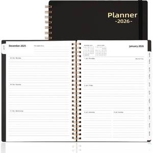 lot 26026 image: Daily Planner 2026, 2026 Planner Weekly and Monthly, Jan 2026-Dec 2026, 6.2 x 8.4, Agenda Day Planner with Tabs & Pocket, 100GSM Thick Paper, Black - Retail $8