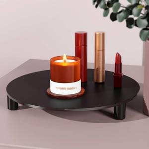 lot 26027 image: Black Round Pedestal Riser Board 7 Inch 2-Pack, Decorative Acrylic Display Stand for Home and Kitchen Counter D�cor, Waterproof Display Tray for Plants and Bathroom - Retail $20